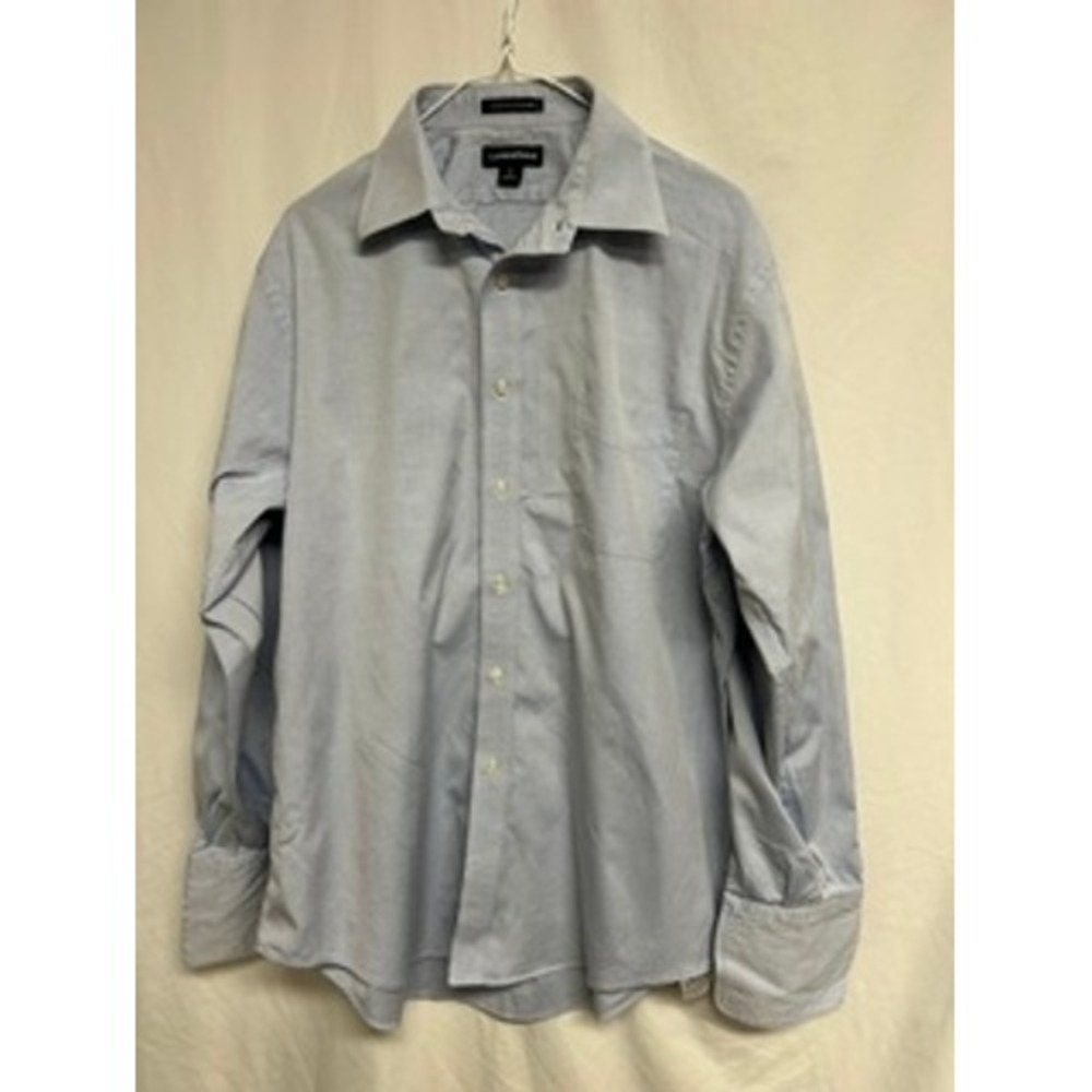 Lands End Mens Pinpoint Oxford Dress Shirt Blue 16 33 French Cuff Cotton Button